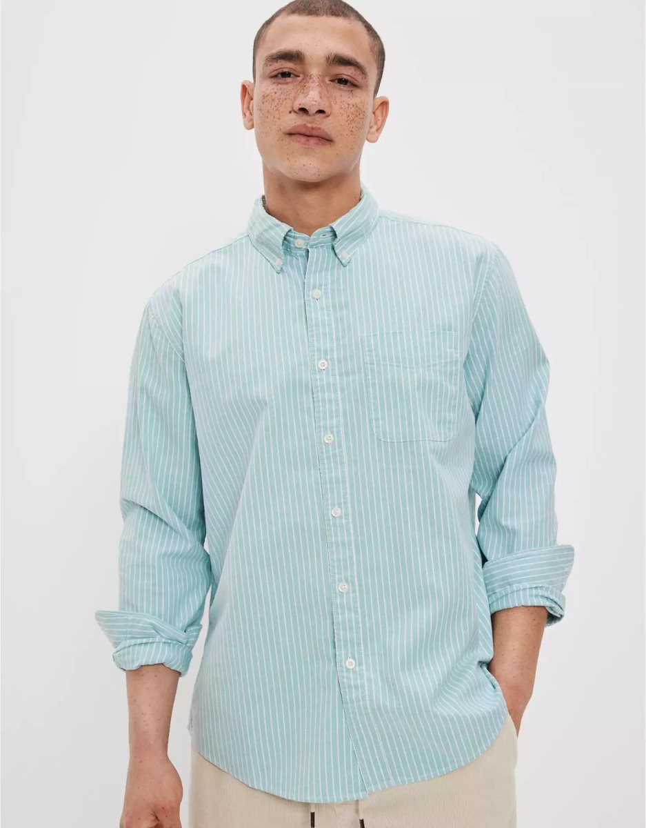 Hauts Flanelle American Eagle AE Everyday Rayé Oxford Button-Up Shirt Menthe Homme | RVF-35520208